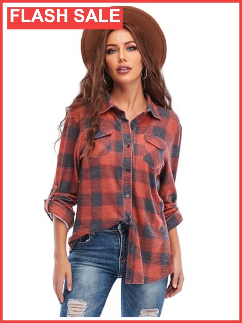 Cuffed Long Sleeve Boyfriend Plaid Flannel Button Down Shirt